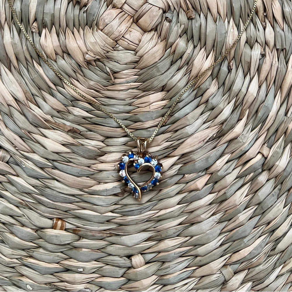 Sterling gold vermeil blue sapphire diamonds heart pendant